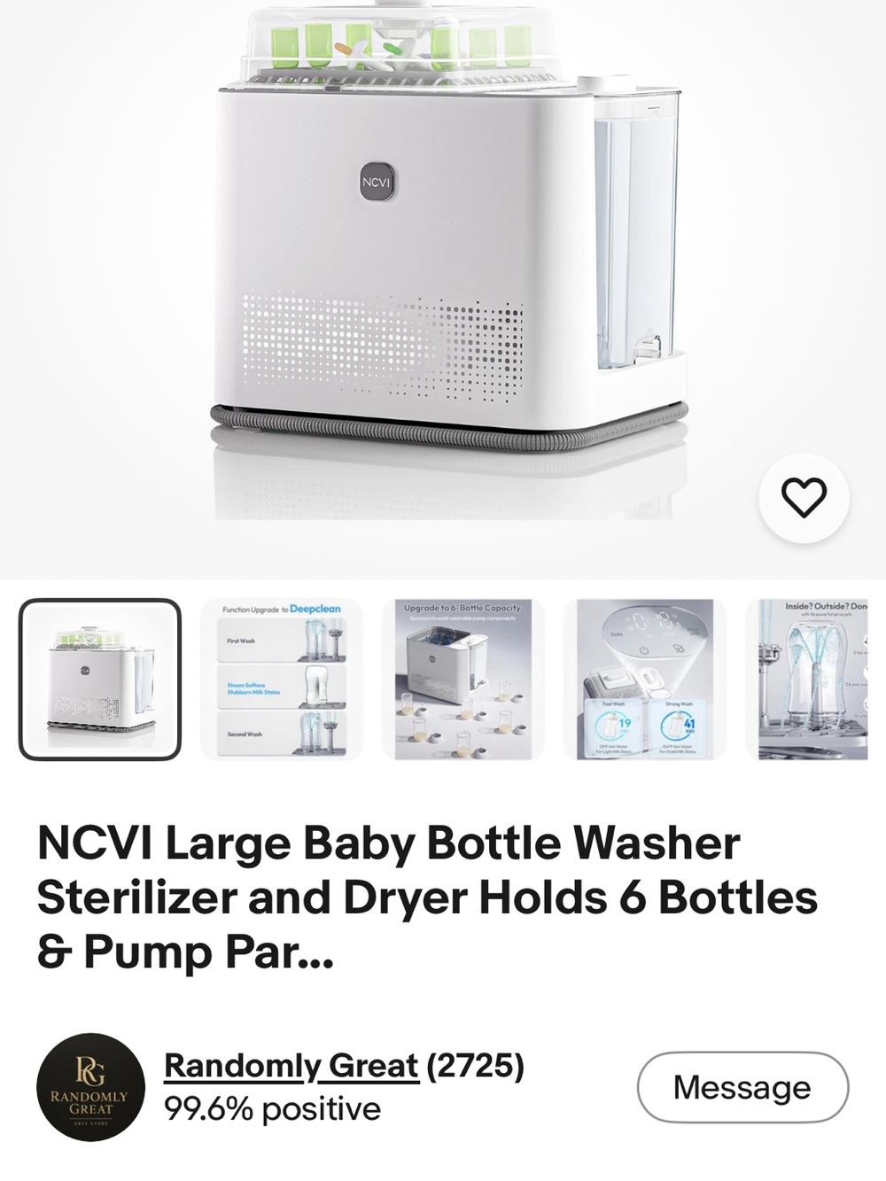 NCVI Baby Bottle Washer, Sterilizer & Dryer - White